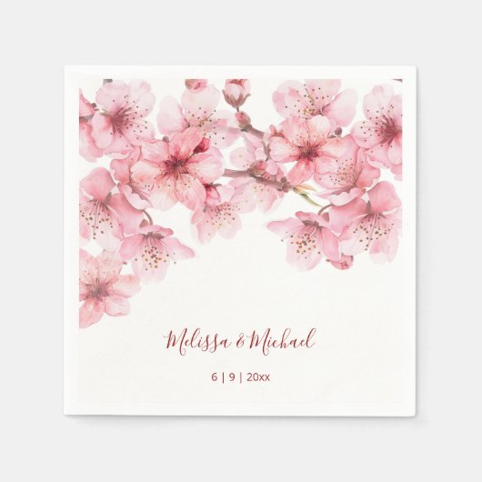 Kersenbloesem Roze Witte Bruiloft Servet (Voorkant)