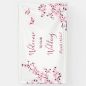 Kersenbloesem Roze Witte Bruiloft Spandoek (Verticaal)