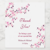 Kersenbloesem Roze Witte Dank Je Trouwdag Wijn Etiket (Enkel label)