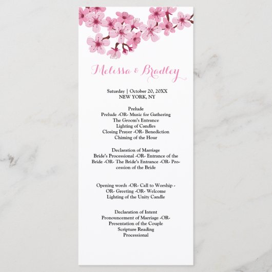 Kersenbloesem Roze Witte flora ceremonie Programma Programmakaart (Voorkant)