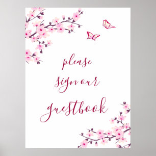 Kersenbloesem Roze Witte Trouw Gastengastenboek Poster