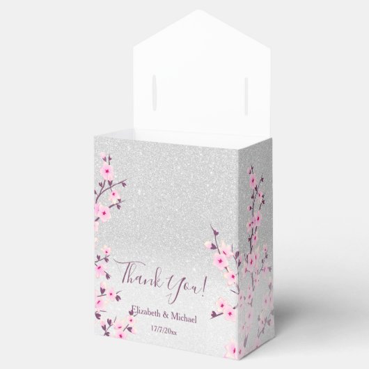 Kersenbloesem Roze Zilver Glitter Huwelijk Bedankdoosjes (Geopend)