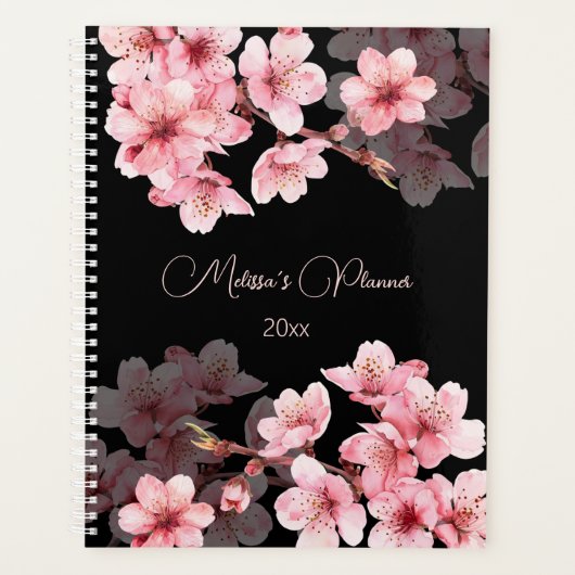 Kersenbloesem Roze Zwart Aangepast Planner (Voorkant)