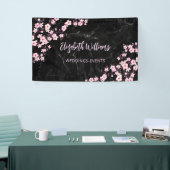 Kersenbloesem Roze Zwarte Marmeren Banner (Beurs)