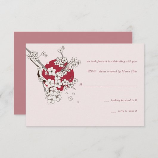 Kersenbloesem RSVP Kaart (Voorkant / Achterkant)