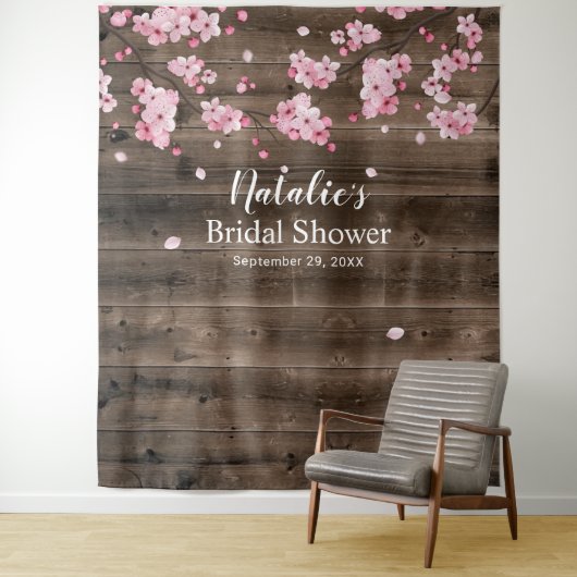 Kersenbloesem Rustieke Schuur Bruidsdouche Achterg Wandkleed (In situ)