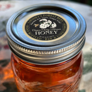 Kersenbloesem ruwe hand gebotteld honing gouden ra ronde sticker