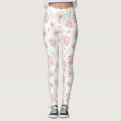 Kersenbloesem Sacura Patroon Wit Roze Bloemen Leggings (Voorkant)
