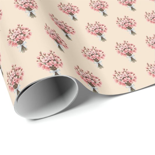 Kersenbloesem Sakura Boeket Patroon op Beige Cadeaupapier (Rol Hoek)