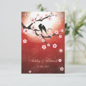 Kersenbloesem Sakura & LiefdesvogelsOntvangst Huwe Kaart (Staand voorkant)
