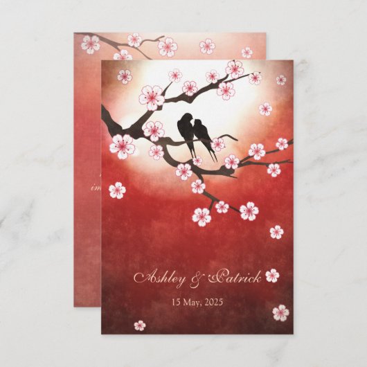 Kersenbloesem Sakura&LiefdesvogelsOntvangst Huweli Kaart (Voorkant / Achterkant)