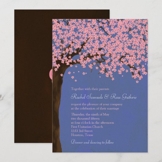 Kersenbloesem / Sakura (nacht) Waterverf bruiloft Kaart (Voorkant / Achterkant)