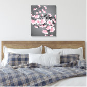 Kersenbloesem, sakura op zwarte achtergrond canvas afdruk (Insitu (Slaapkamer))