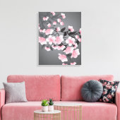 Kersenbloesem, sakura op zwarte achtergrond canvas afdruk (Insitu (Woonkamer))