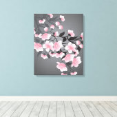 Kersenbloesem, sakura op zwarte achtergrond canvas afdruk (Insitu (Houten vloer))