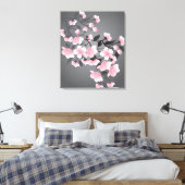 Kersenbloesem, sakura op zwarte achtergrond canvas afdruk (Insitu (Slaapkamer))