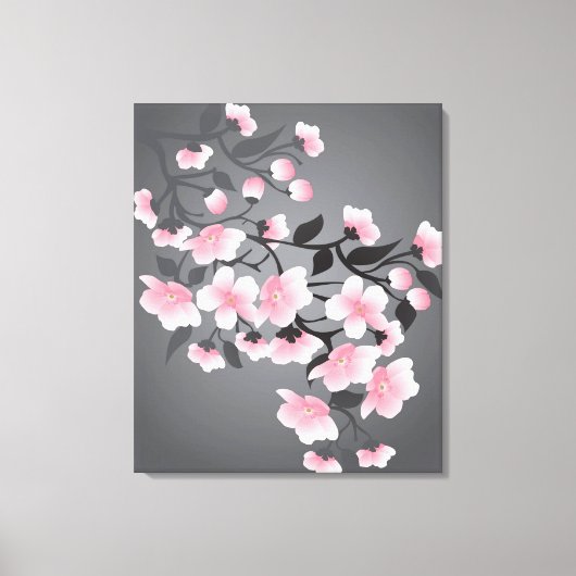 Kersenbloesem, sakura op zwarte achtergrond canvas afdruk (Voorkant)