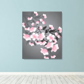 Kersenbloesem, sakura op zwarte achtergrond canvas afdruk (Insitu (Houten vloer))