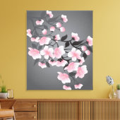 Kersenbloesem, sakura op zwarte achtergrond canvas afdruk (Insitu (Woonkamer))