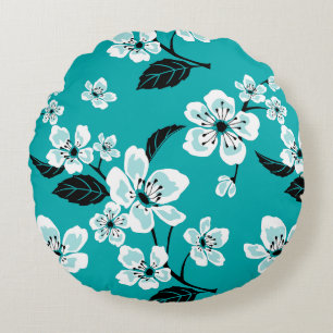 KERSENBLOESEM - SAKURA PATRONE IN TEAL ROND KUSSEN