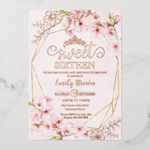 Kersenbloesem Sakura Roze Sweet 16 Rose Goud Folie Uitnodiging