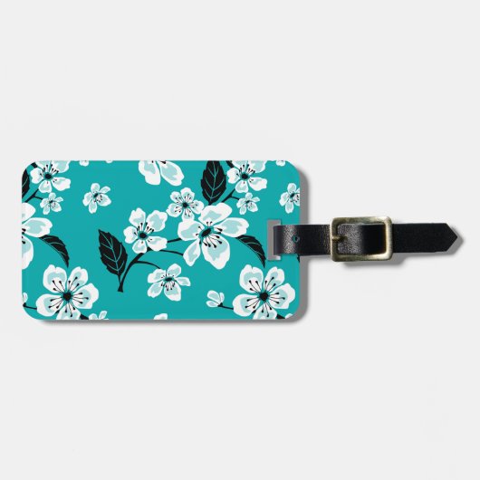 KERSENBLOESEM - SAKURA (TEAL) BAGAGELABEL (Voorkant horizontaal)