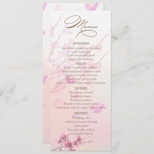 Kersenbloesem/Sakura Trouwmenu Kaarten (Voorkant / Achterkant)