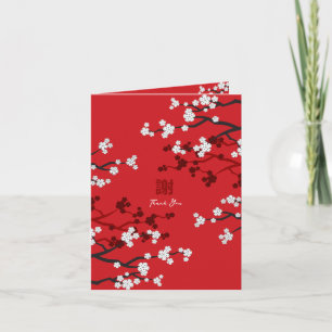 Kersenbloesem Sakura 'Xie Xie' Chinese Huwelijk Bedankkaart