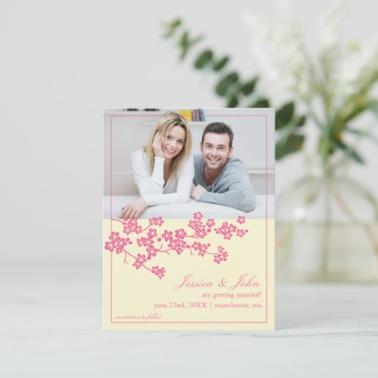 Kersenbloesem Save The Date Foto Uitnodiging (Staand voorkant)