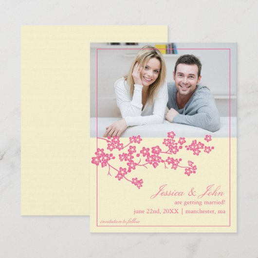 Kersenbloesem Save The Date Foto Uitnodiging (Voorkant / Achterkant)