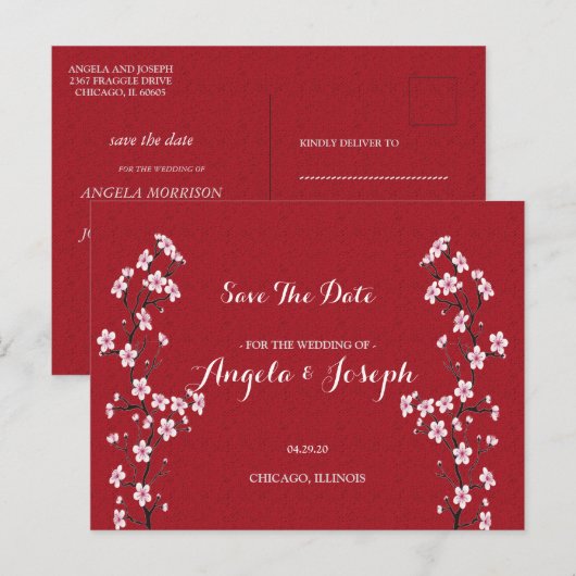 Kersenbloesem Save the Date Kaart (Voorkant / Achterkant)