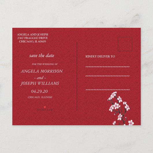 Kersenbloesem Save the Date Kaart (Achterkant)