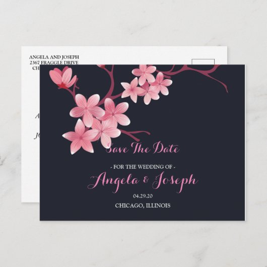 Kersenbloesem Save the Date Kaart (Voorkant / Achterkant)