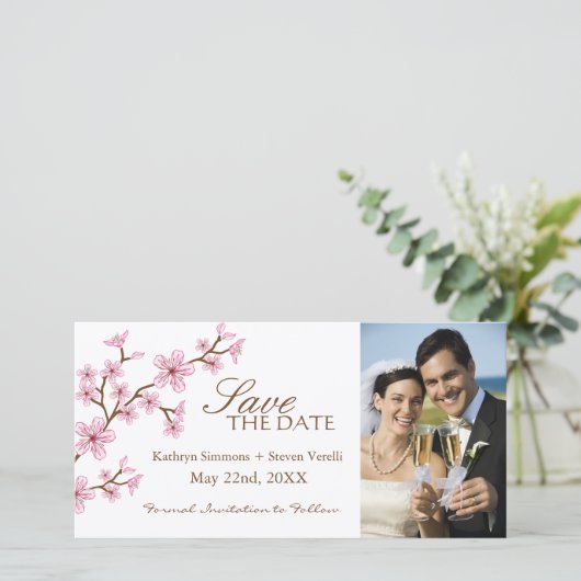 Kersenbloesem Save The Date uitnodiging (Staand voorkant)