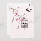 Kersenbloesem, slikken - bruiloft, uitnodigen, uni briefkaart (Voorkant / Achterkant)