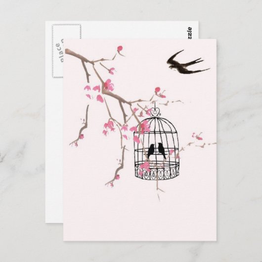 Kersenbloesem, slikken - bruiloft, uitnodigen, uni briefkaart (Voorkant / Achterkant)