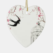 Kersenbloesem, slikken, vogelkooi ontwerp keramisch ornament (Rechts)