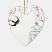 Kersenbloesem, slikken, vogelkooi ontwerp keramisch ornament (Links)