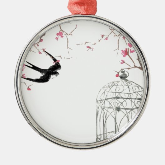Kersenbloesem, slikken, vogelkooi ontwerp metalen ornament (Voorkant)