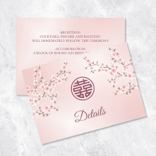 Kersenbloesem stoffige roze Chinese bruiloft Informatiekaartje