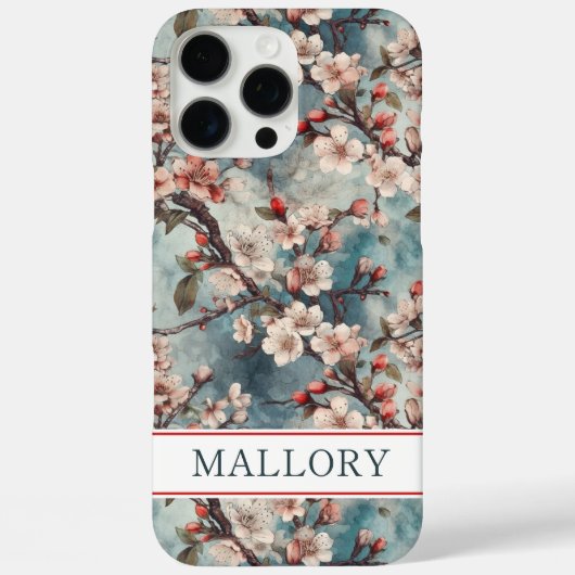 Kersenbloesem Teal Sakura Print Monogram Case-Mate iPhone Case (Achterkant)