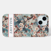 Kersenbloesem Teal Sakura Print Monogram Case-Mate iPhone Case (Achterkant (horizontaal))