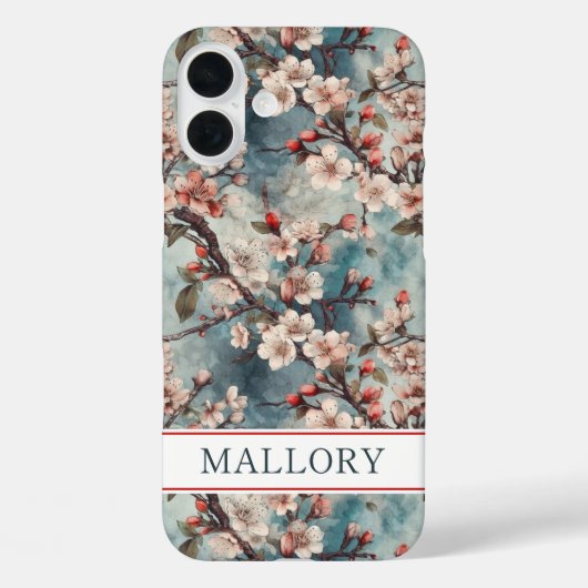 Kersenbloesem Teal Sakura Print Monogram Case-Mate iPhone Case (Achterkant)