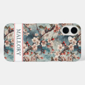 Kersenbloesem Teal Sakura Print Monogram Case-Mate iPhone Case (Achterkant (horizontaal))