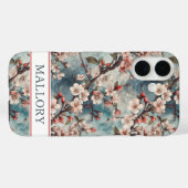 Kersenbloesem Teal Sakura Print Monogram Case-Mate iPhone Case (Achterkant (horizontaal))