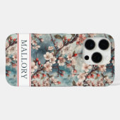 Kersenbloesem Teal Sakura Print Monogram Case-Mate iPhone Case (Achterkant (horizontaal))
