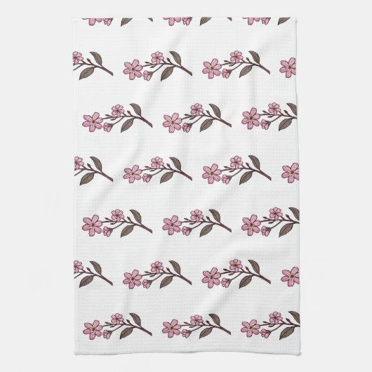 Kersenbloesem theedoek - wit patroon (Verticaal)