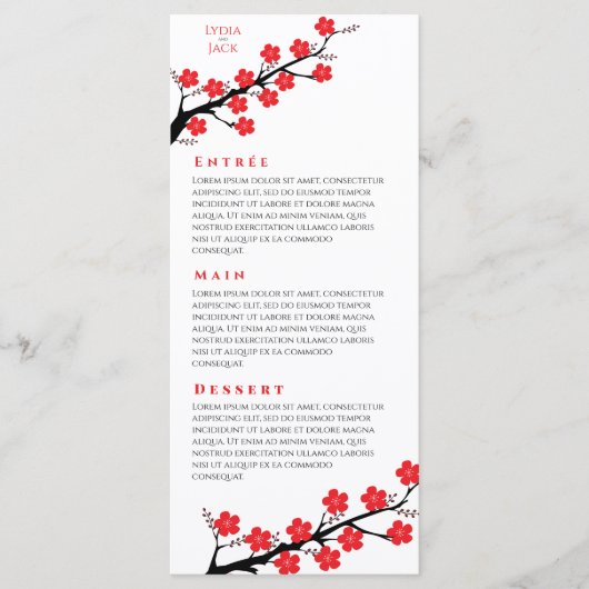 Kersenbloesem thema bruiloft menu (Voorkant)