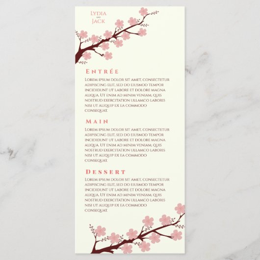 Kersenbloesem thema bruiloft menu (Voorkant)