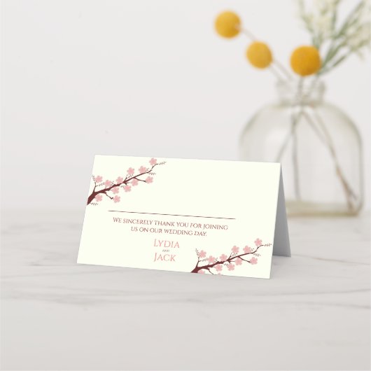Kersenbloesem thema bruiloft plaatskaartje (Voorkant)